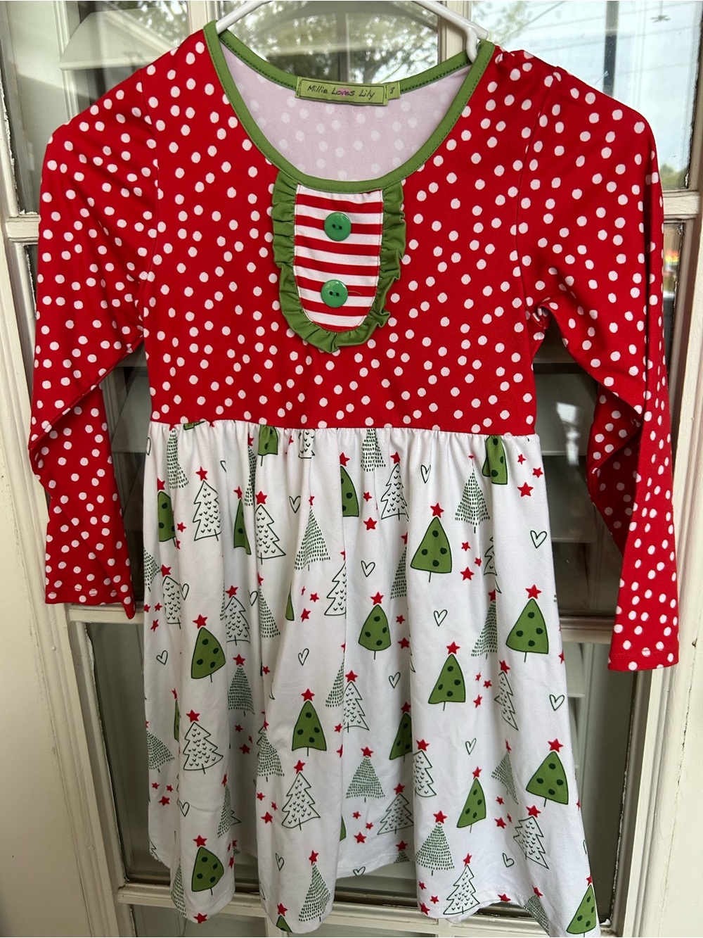 Millie Loves Lily Girls' Red & White Holiday Tree Print Dress